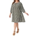 thumbnail image 4 of Plus Size Summer Dress for Womens Drawstring V Neck Babydoll Midi Flowy Dresses Sundress 3X Black, 4 of 6
