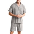 thumbnail image 3 of Bovxnpu Mens Pajamas Set Short Sleeve Lapel Pocket Elastic Waist Pajamas Sleepwear, 3 of 9
