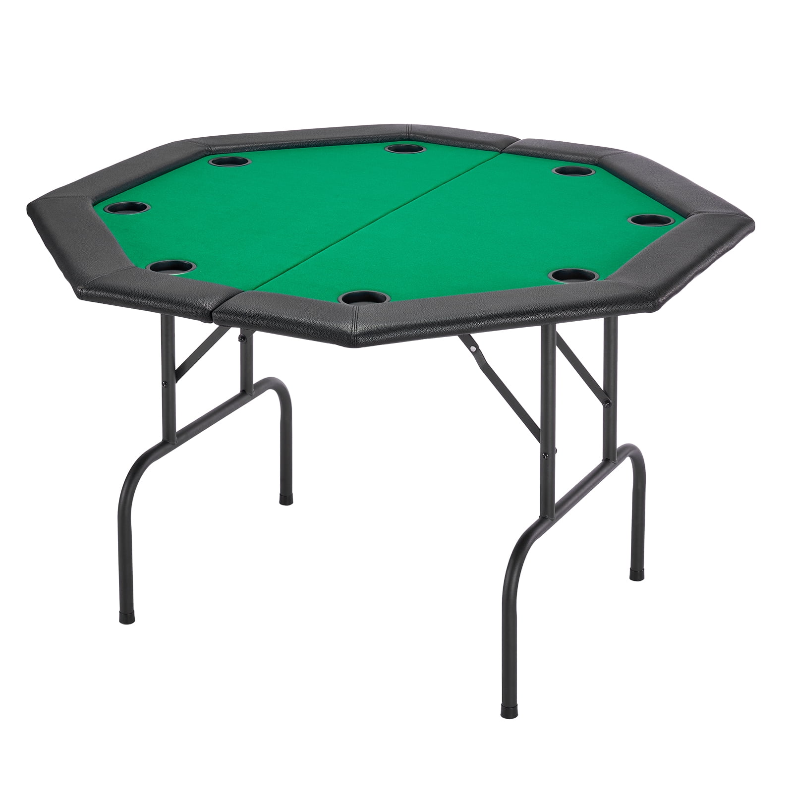 VEVOR Foldable Poker Table, 8 Player 48 in Folding Casino Leisure Table with Padded Rails & Cup Holders, Octagonal Portable Game Tables with Felt & Metal Legs, for Texas Holdeem Game and Blackjack