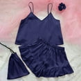 thumbnail image 2 of FAIWAD Women's 3 Sets Pajamas Set Satin Sleeveless Crop Top and Shorts Lounge Set with Bag, 2 of 5