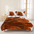 thumbnail image 3 of Twin Quilt Set 68''x86'', Burnt Orange Lightweight Summer Bedspread Coverlet Set with 2 Pillow Shams, Sparkle Gold Stained Floral Flower Art Breathable All Season Quilt Bedding for Dorm/Bedroom, 3 of 9