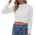 thumbnail image 2 of Qertyioot Pull pour le Printemps 2024 Chemise Women'S Couleur Unie Col Rond à Manches Longues Col Rond, 2 of 3