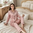 thumbnail image 4 of LANBAOSI Womens Satin Pajama Sets Long Sleeve Sleepwear Button Up Silk Loungewear, Pink S, 4 of 7