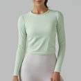 thumbnail image 2 of Diufon Womens Yoga Tops Fall Casual Solid Color Crop Tops Round Neck Long Sleeve Blouses, 2 of 7