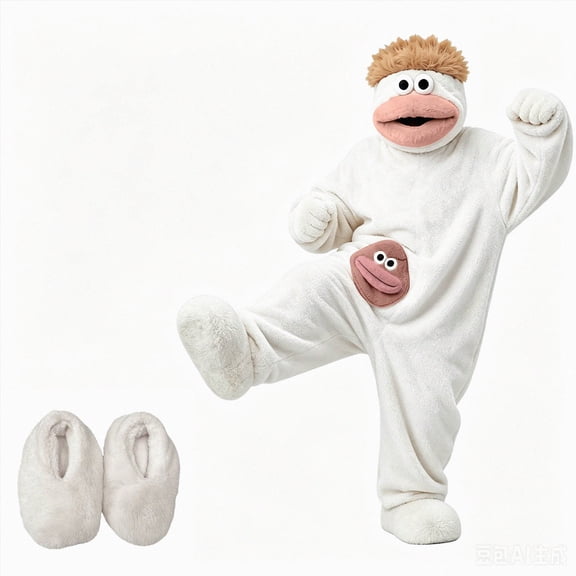 ZHANGDER Silly Big Mouth Monster Onesie, Cozy Plush Homewear with Shoes, 2 Years-2XL