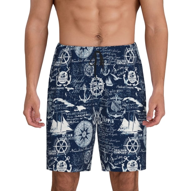 Fotbe Sailing Cruises Nautical Pantalones Cortos de Pijama para Hombre, Ropa de Dormir, Pantalones de Pijama Cortos para Hombre-4X-Large