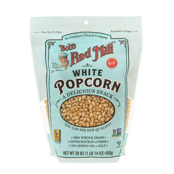 Bob's Red Mill Resealable Whole Grain Snack, Kernel White Popcorn, 30oz (3 Pack)