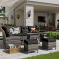 thumbnail image 2 of POTEBAN Outdoor Rattan 7-Piece Dining Set, Sectional Sofa Couch with Table & Chairs, All-Weather Conversation Set for Deck, Backyard, Black, 2 of 10