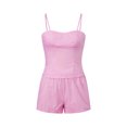 thumbnail image 1 of Conjunto de ropa de verano para mujer: top de tirantes finos sin mangas con estampado de rayas y shorts con cintura elástica (2 piezas)., 1 of 9