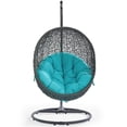 thumbnail image 4 of Pemberly Row Steel Rattan Outdoor Patio Swing Chair with Stand in Gray/Turquoise, 4 of 5