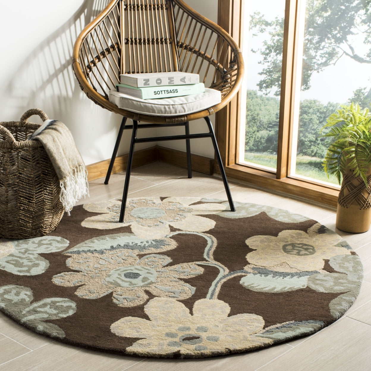 SAFAVIEH Bella Dayna Floral Flowers Wool Area Rug, Brown/Multi, 8' x 10'