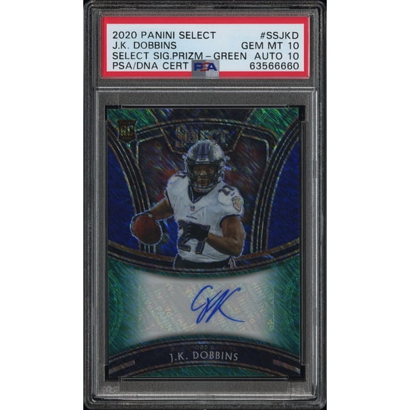 2020 Panini Select Green J.K. Dobbins #SSJKD RC Auto /5 PSA 10 Auto 10