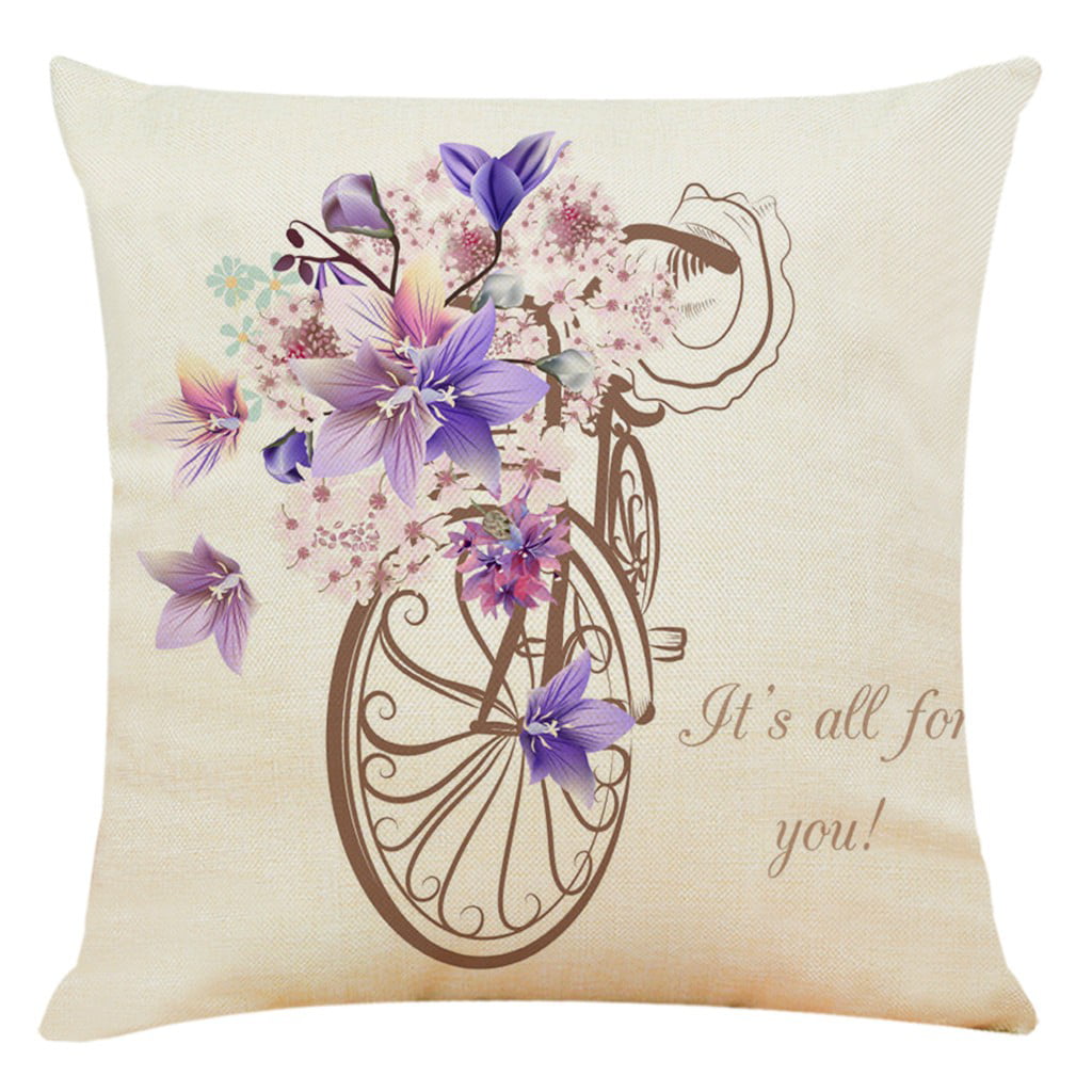 Embroidered Bicycle Decor Pillow Cover 