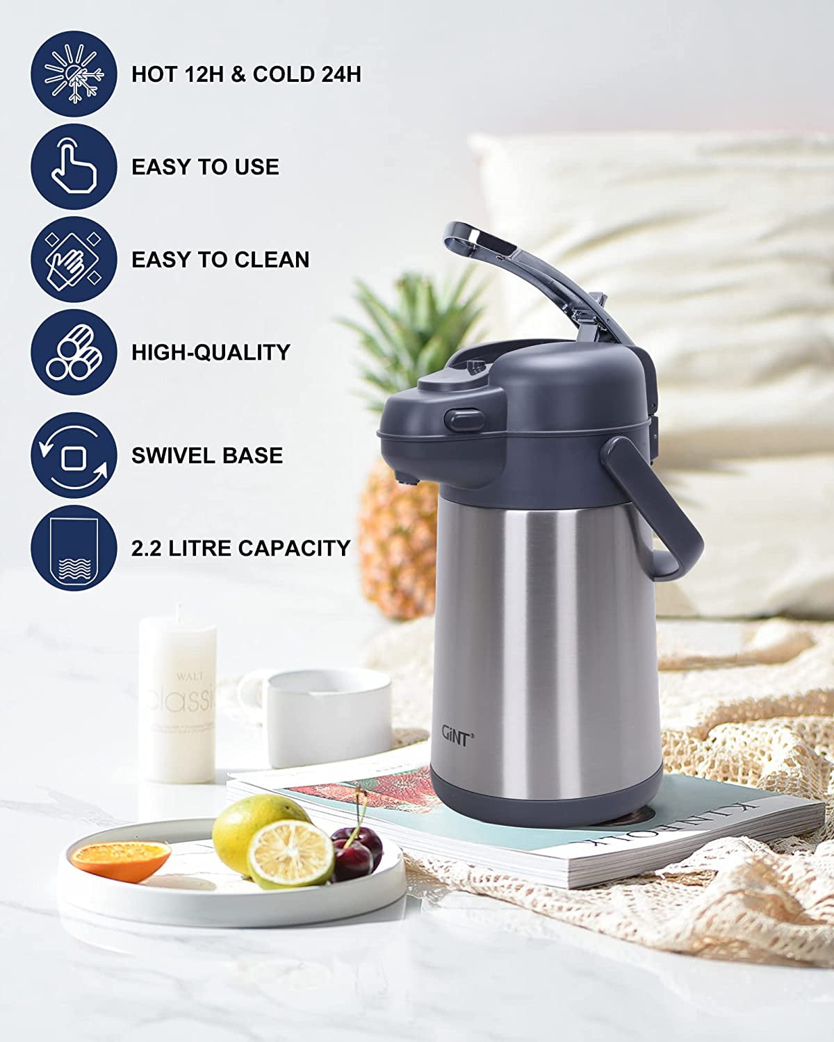  Airpot Coffee Carafe 74oz - 24 Hours Hot Drink Dispenser,  Thermal Coffee Carafe - Insulated Stainless Steel Coffee Carafes for  Keeping Hot - Drink Warmer & Airpot Coffee Dispenser with Pump 