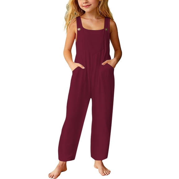 Bobifish Toddler Girls Pants Casual Loose Fit Solid Color Pocket Suspender Pants Children Girls Everyday Play Casual Trousers