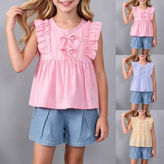 Rvasteizo Toddler Outfits Girl Bow Sleeveless Top Elastic Waist Shorts 0-6Years
