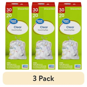 Great Value 30 Gallon Large Clear Drawstring Trash Bags