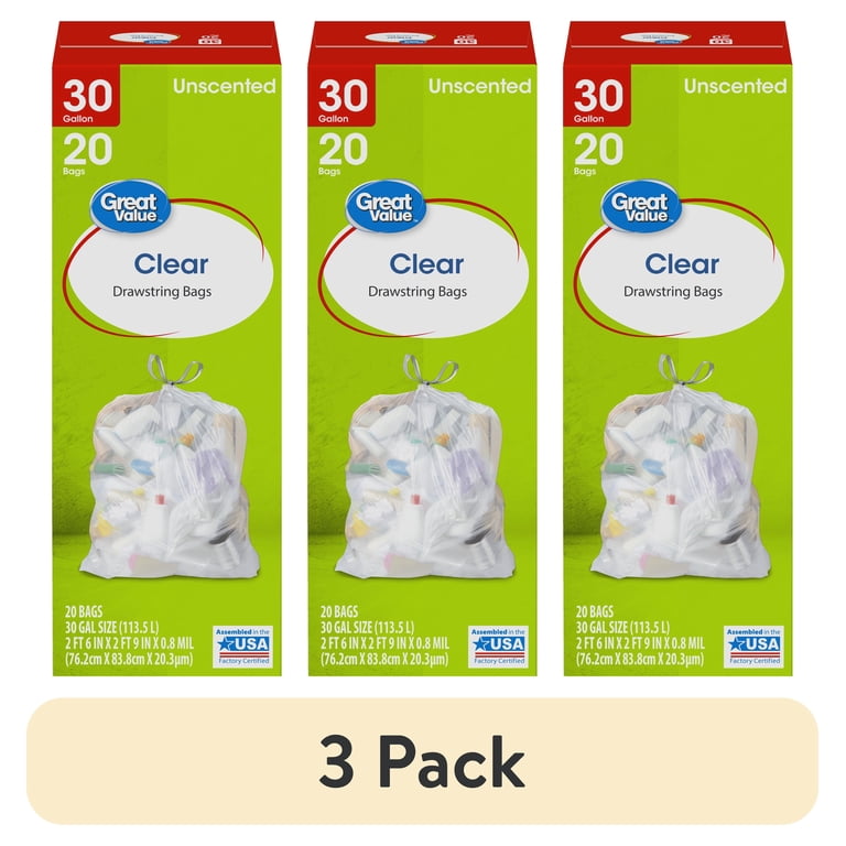 Great Value 30 Gallon Large Clear Drawstring Trash Bags photo 1