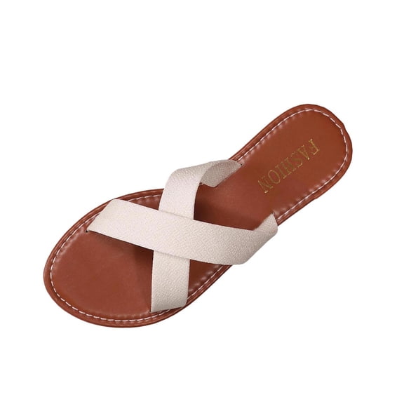 CHUMUD Slippers for Women Outdoor Crisscross Strap Flat Slide Sandals, Casual Open Toe Slip-On Slippers, Lightweight Summer Beach Sandals
