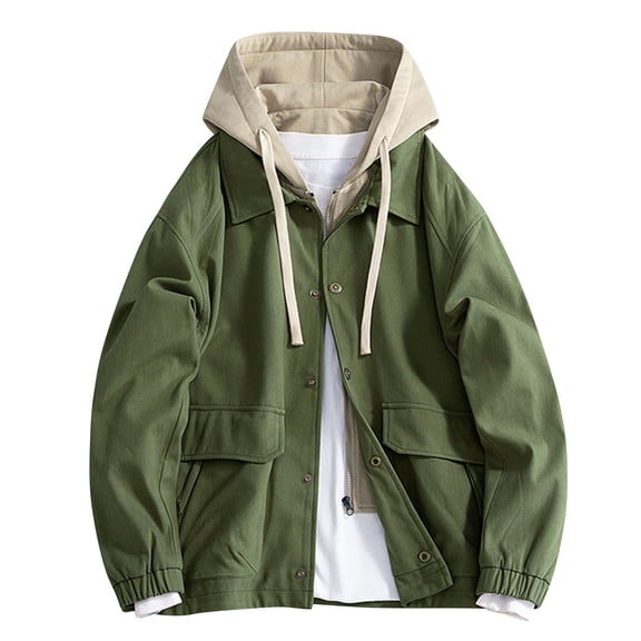 Busydd Mens Winter Jacket Button Long Sleeve Solid Color Winter Coats for Men Casual Oversized Hooded Jackets Outerwear Plus Size Mens Coat with Pockets M-4XL