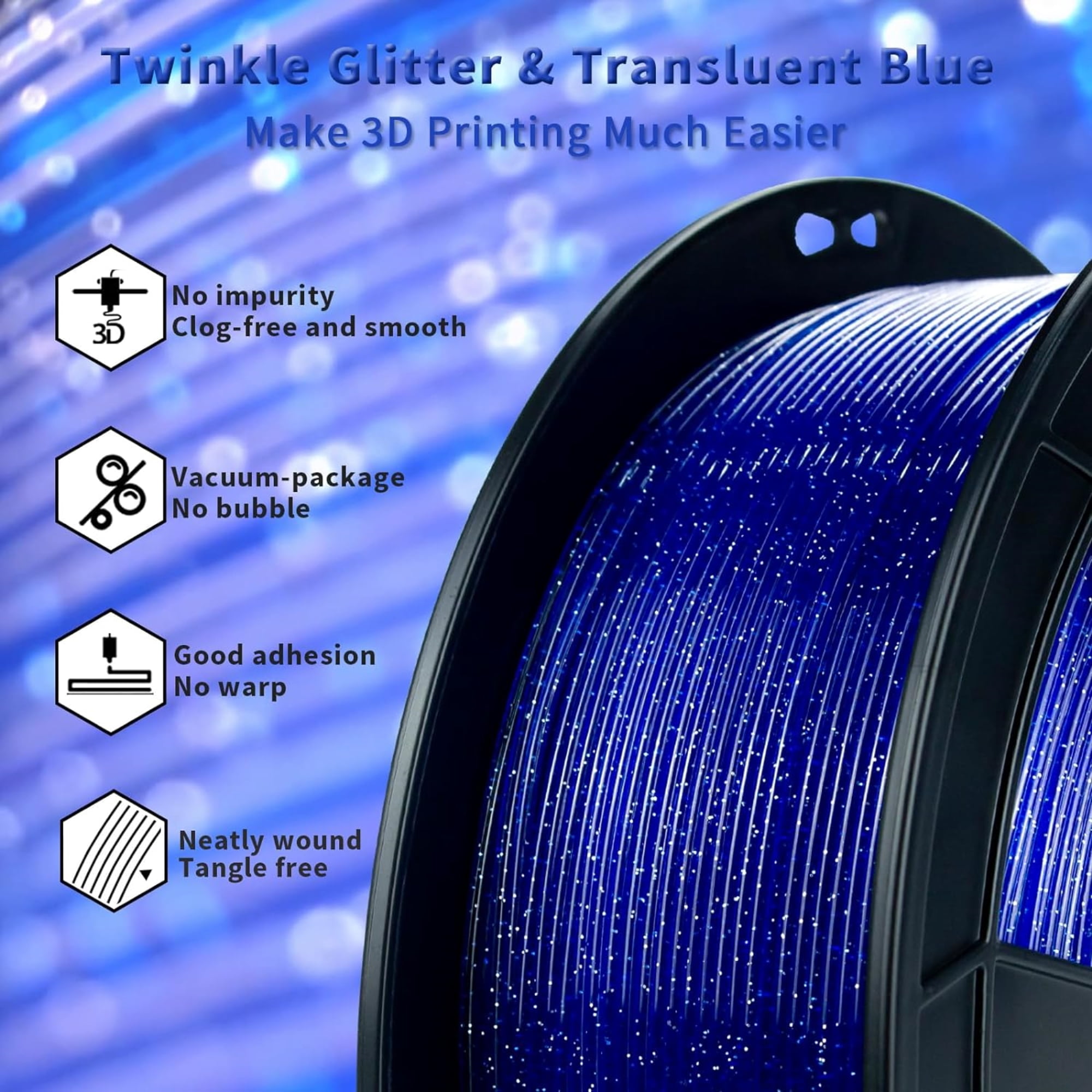 Ziro 3D Twinkling PLA Filament 1.75mm 1kg, Starry Blue