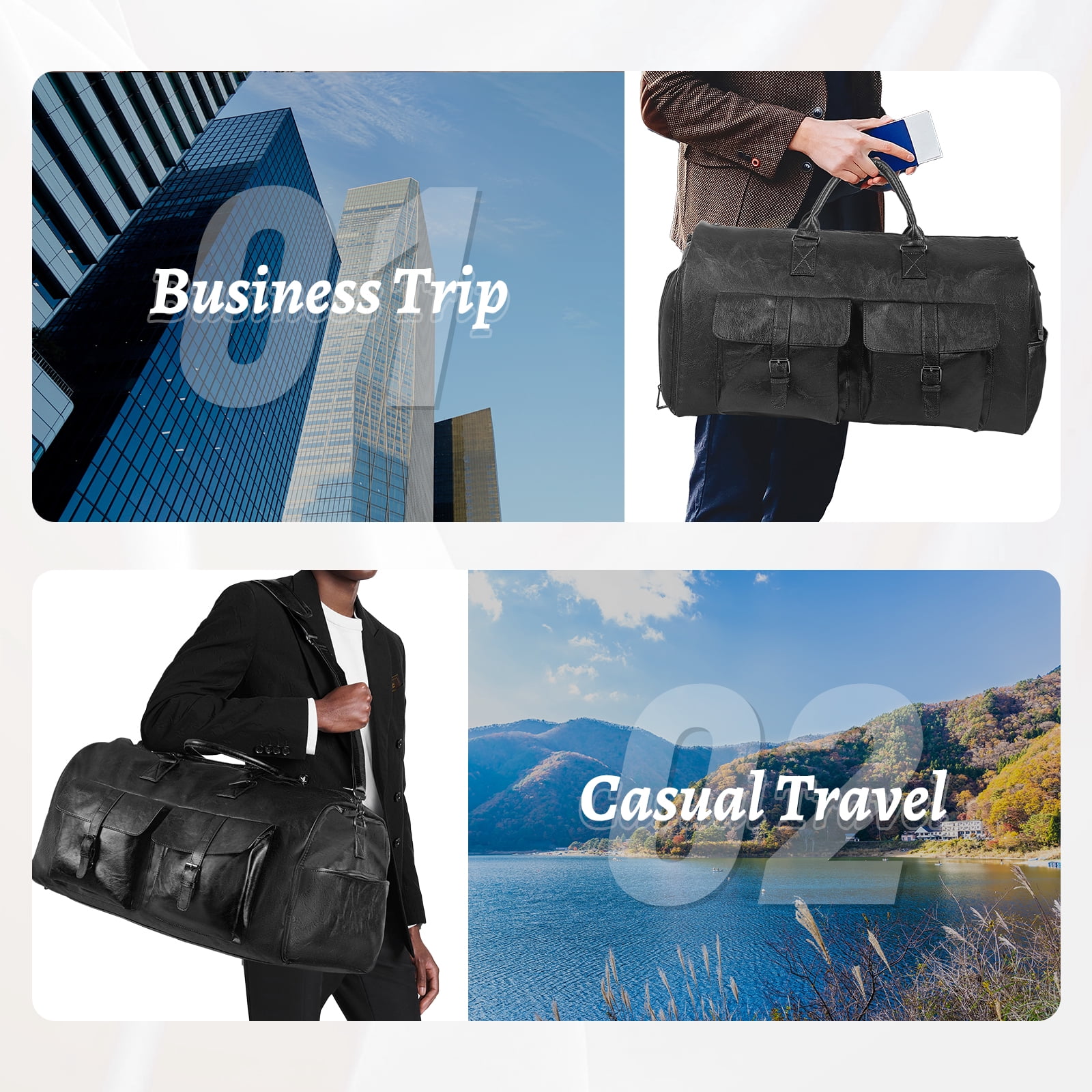 Convertible Travel Garment Bag, Overnight Waterproof Leather Carry-on Duffel Bag for Men Women 2 in1 Hanging Business Suitcase