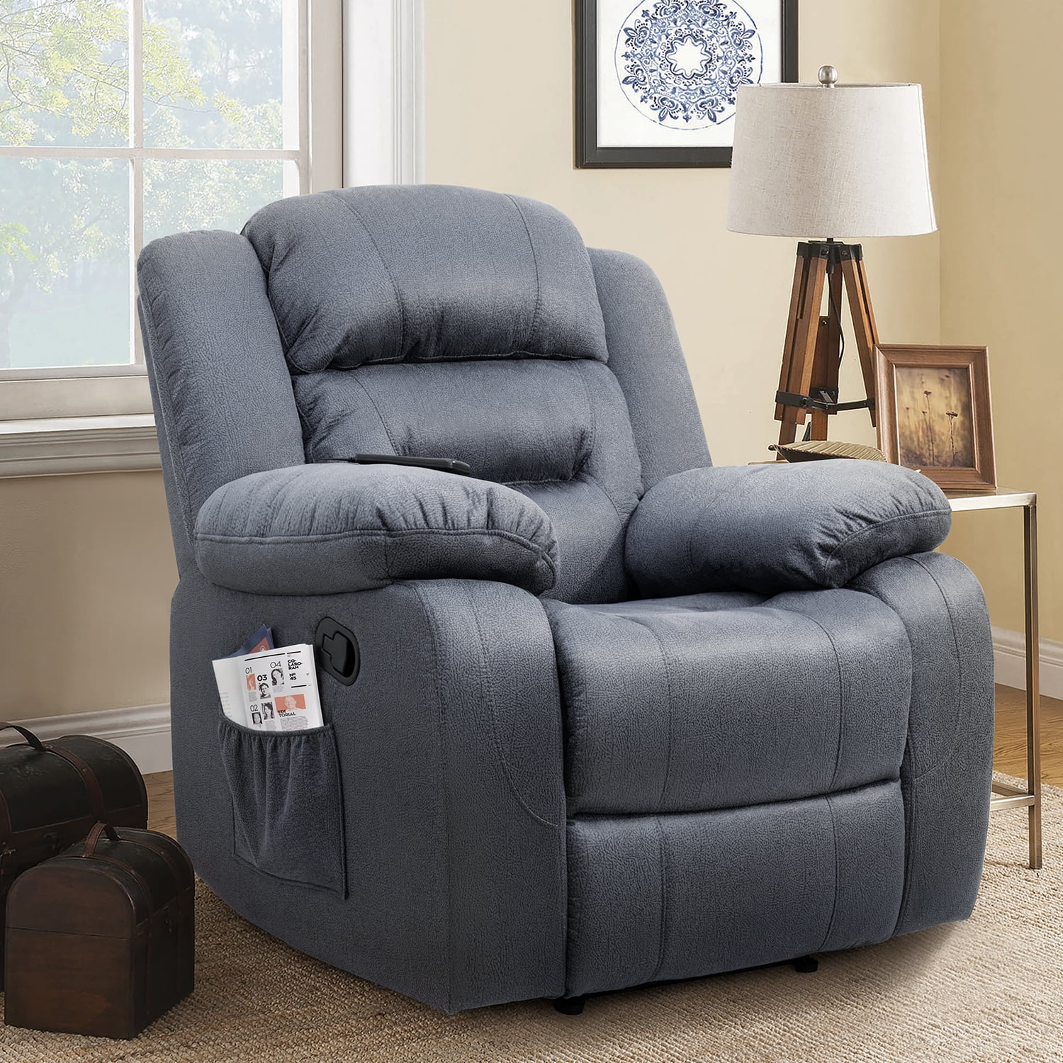 Walnew Manual Wall Hugger Recliner With Massage Blue Microfiber Walmart Com Walmart Com
