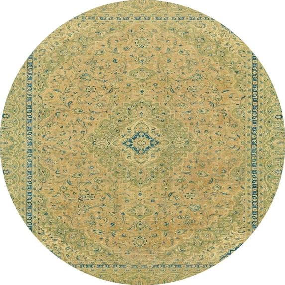 Ahgly Company Indoor Round Abstract Metallic Gold Abstract Area Rugs, 4' Round