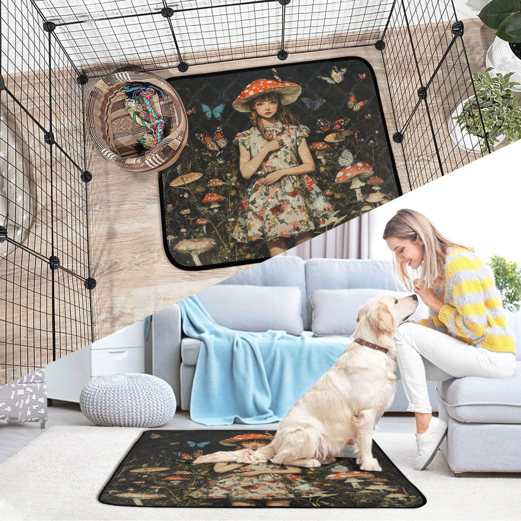Qxltty Lass Surrounded by Butterflies Cat litter Pads Pet Set of 2 Diaper Mats Center Anti-leakage Layer Absorbent Soft and Comfortable