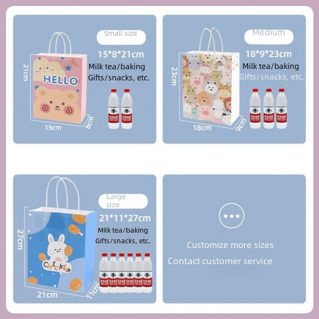 Bolsa de papel Kraft de dibujos animados, estilo lindo, bolsa de embalaje de regalo para el día del niño, bolsa de regalo que acompaña a la bolsa de regalo para hornear, leche, té, bolso de mano, 5