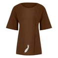 thumbnail image 5 of Fesfesfes Women Plus Size Activewear for Women's Short Sleeved Casual Plus Size Round Neck Feather Printed Loose Button Cotton Linen Top Womens T Shirts Short Sleeve L(US:8), 5 of 6