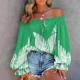 thumbnail image 2 of Babysbule Womens Tops Casual Loose Women's Summer Casual Printing Long Sleeve Off-The-Shoulder Tops Loose Blouses On Outfit, 2 of 6