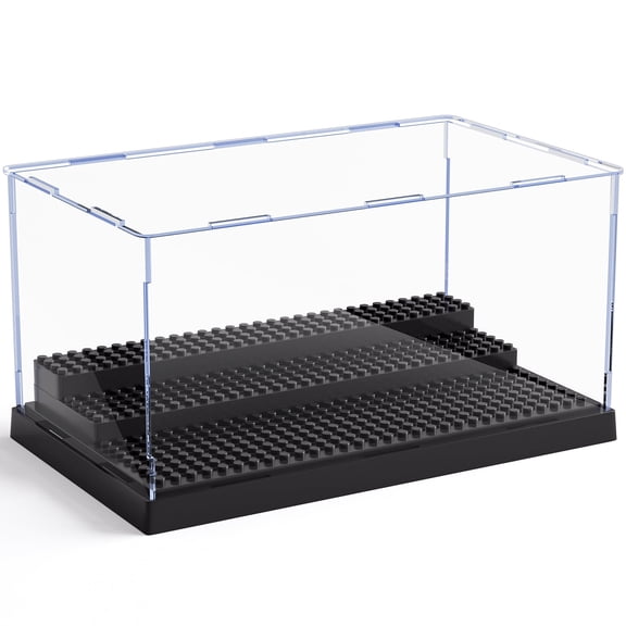 Minifigure Display Case for Action Figures Blocks, Clear Dustproof Acrylic Display Box Storage with 3 Movable Steps Gifts for Children,Black…