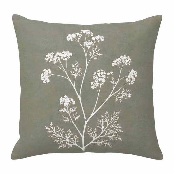 Throw Pillow Covers, Green Floral Blossom Decorative Throw Pillow Covers 18x18 Inch, Farmhouse Vintage Botanical Flowers Square Linen Pillow Cases for Couch/Living Room/Sofa
