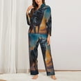 thumbnail image 2 of Yiaed Moonlit Night Sky Wolf Print Pajamas Women's Long Sleeve Sleepwear Soft Button Down Loungewear Pjs Lounge Set Nightwear Womens Pajama Pants-X-Large, 2 of 7