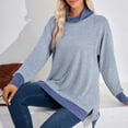 thumbnail image 5 of ZQGJB Cowl Neck Sweatshirts for Women Loose Lightweight Casual Solid Color Long Sleeve Pullover Blouse Trendy Autumn Side Slit Tunic Shirts Tops Light Blue XL, 5 of 6