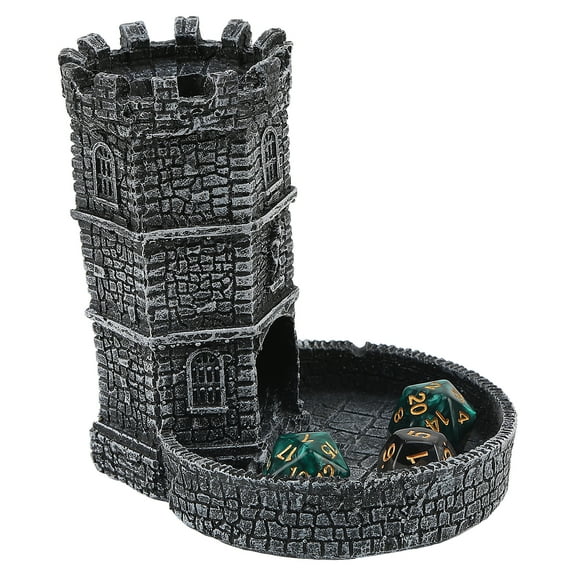 Castle Dice Tower with Tray,Castle Dice Tower Tray,Dice Rolling Tower and Tray,Easy Roller,for Board Game,Tabletop Game,Black,Silver