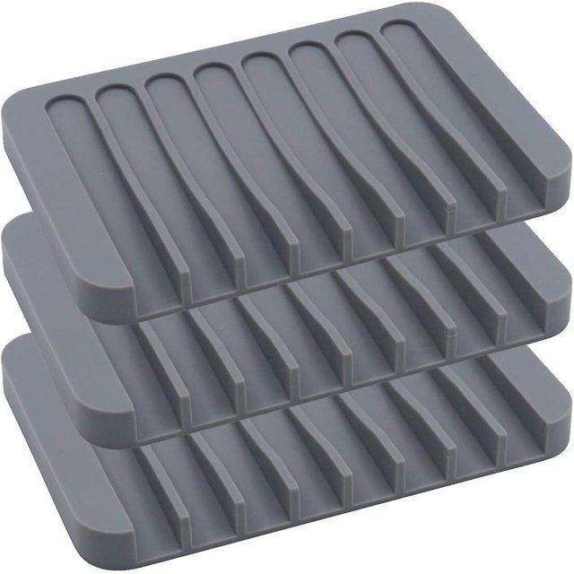 Juego de 3 jaboneras de silicona con flujo automático, caja de jabón para ducha de baño, cocina o viaje, color gris
