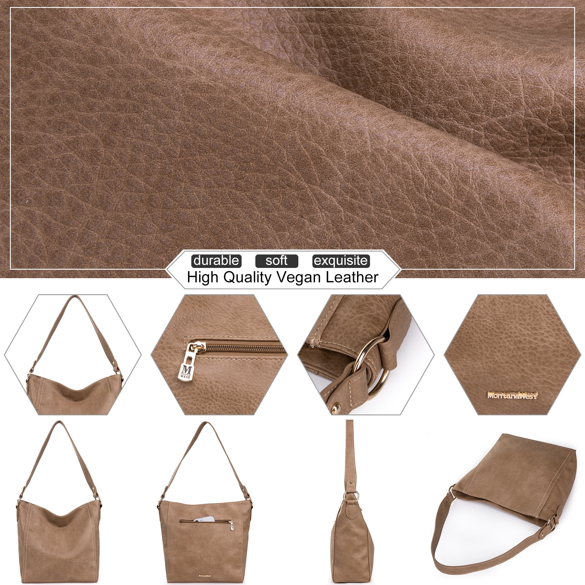 Montana West Hobo Bags for Women Vegan Leather Shoulder Purses and Handbags, Khaki