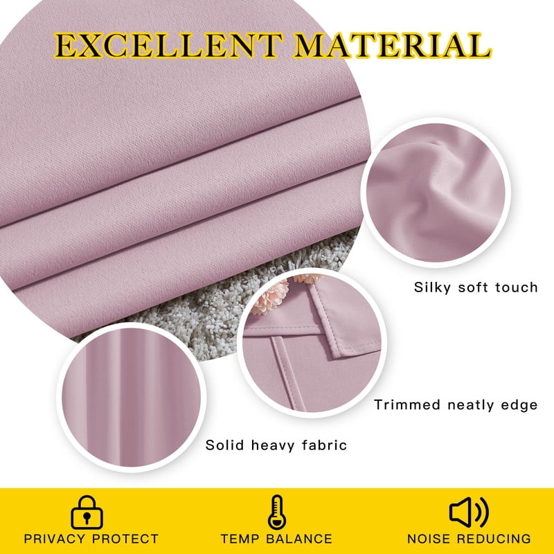 NICETOWN Solid Blackout Window Curtain, Grommet Room Darkening Window Treatment Drapes for Living Room, W42 x L84, Baby Pink, Set of 2