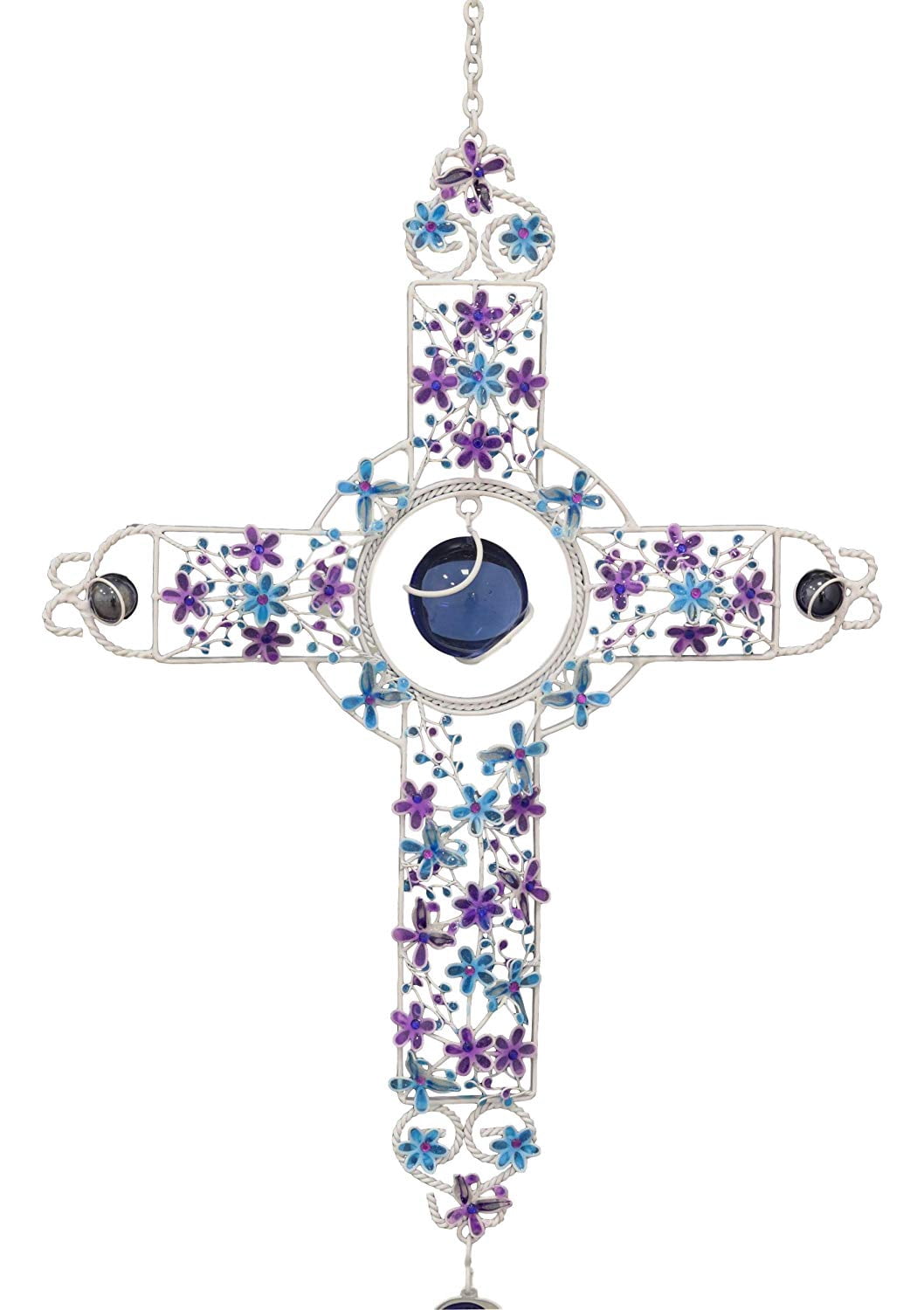 Ebros Amazing Grace Floral Cross with Gemstones Resonant Relaxing Wind Chime 40" Long Aluminum Rods Wind Chime Home Patio Garden Decor Religious Catholic Christian Inspirational Windchimes