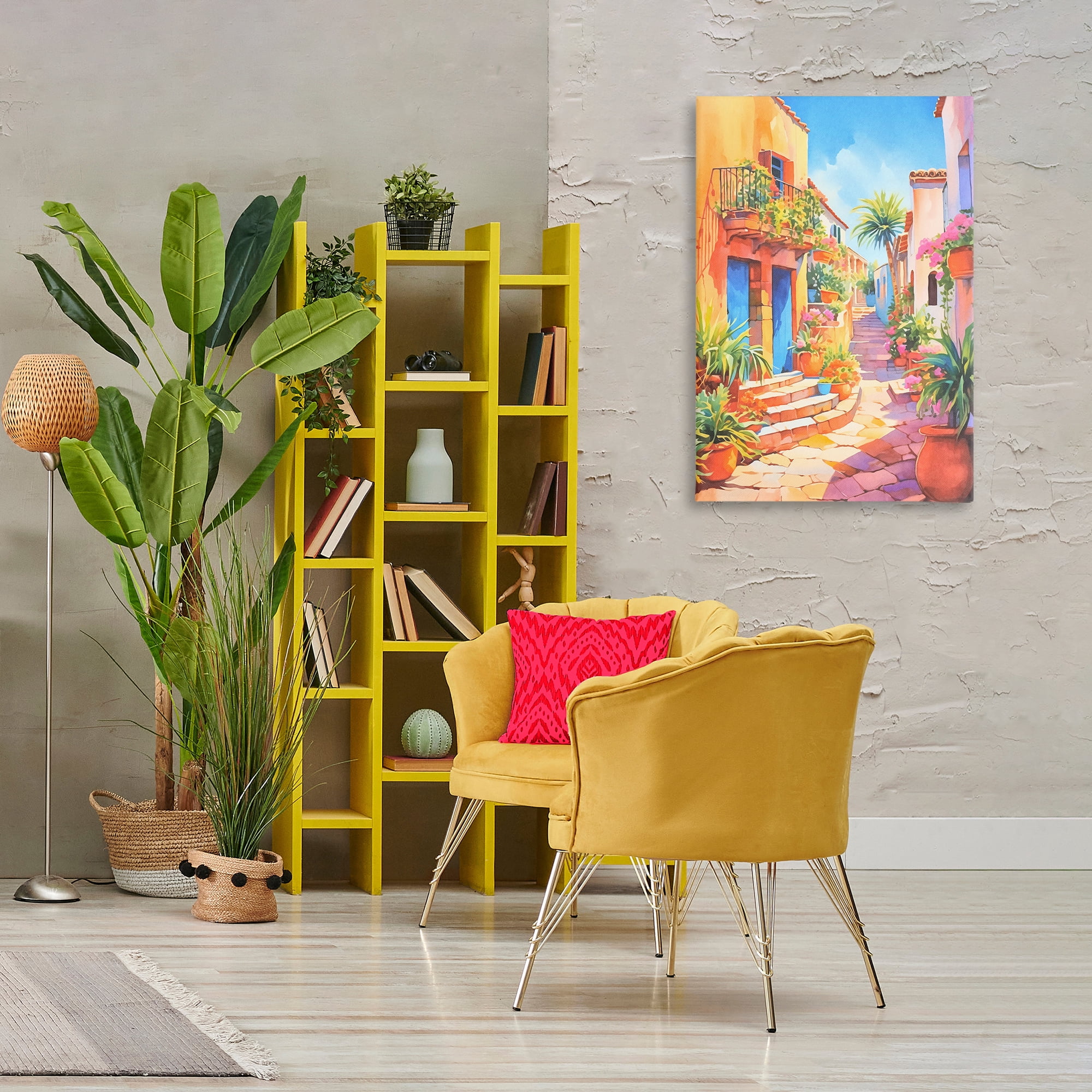 Stupell Industries Bright Mediterranean City Scenery Painting Gallery Wrapped Canvas Art Print Wall Art, 24 x 36