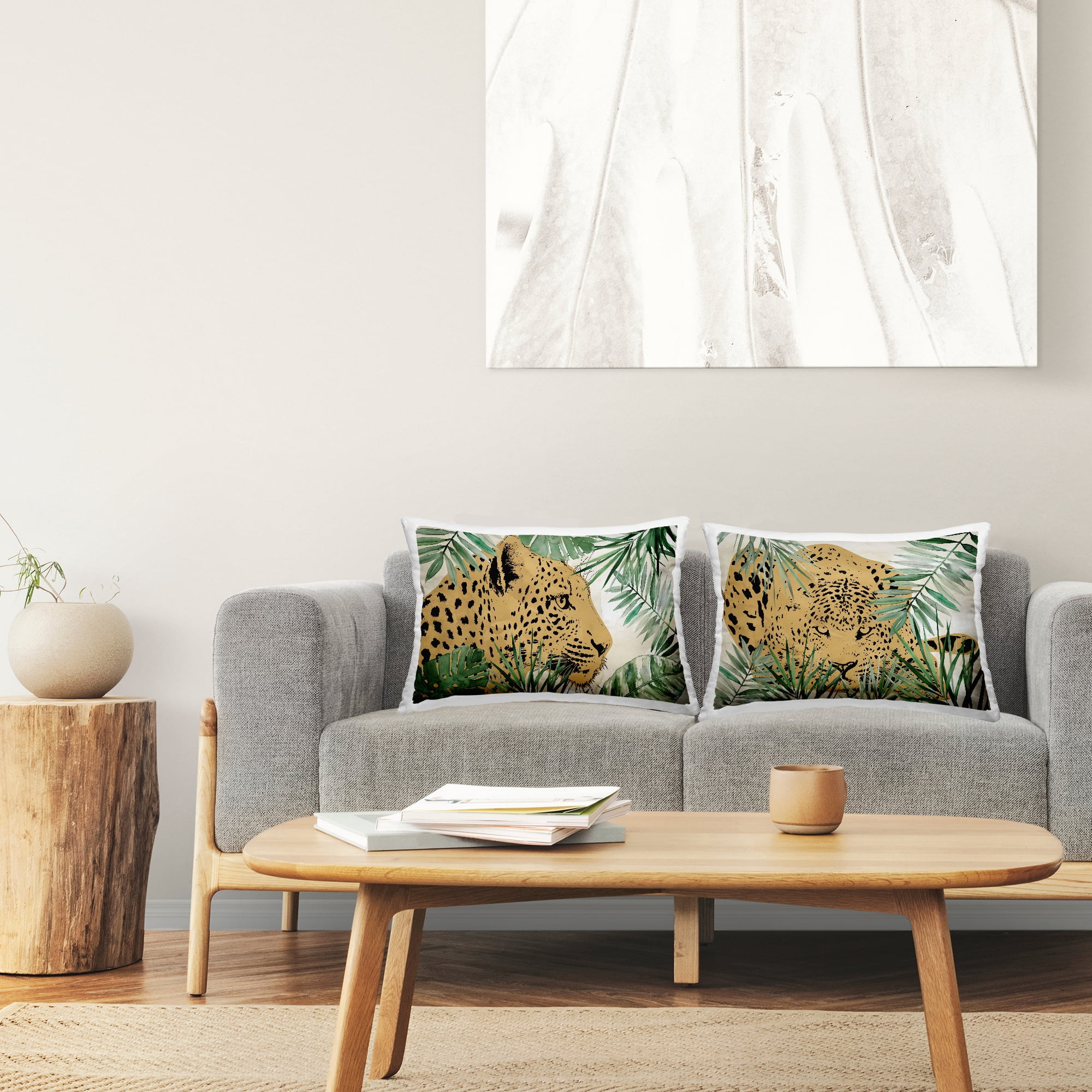 Stupell Industries Leopards Among Palm Leaves Decorative Printed Throw Pillow Design by Carol Robinson.