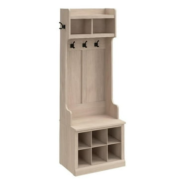 Bowery Hill 24" Engineered Wood Hall Tree & Shoe Bench with Shelves in Maple