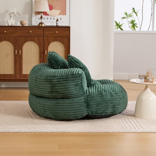 Oversized Bean Bag Chair with Armrest & 3 Pillows, Corduroy Bean Bag Sofa for Adults, High-Density Memory Foam Filling, Lazy Lounger for Bedroom, Living Room, Dorm,  Emerald