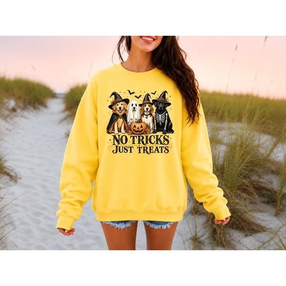 No Tricks Just Treats Sweatshirt, Dog Halloween Crewneck, Cute Witch Dogs Pullover, Funny Dog Lover Fall Sweatshirt