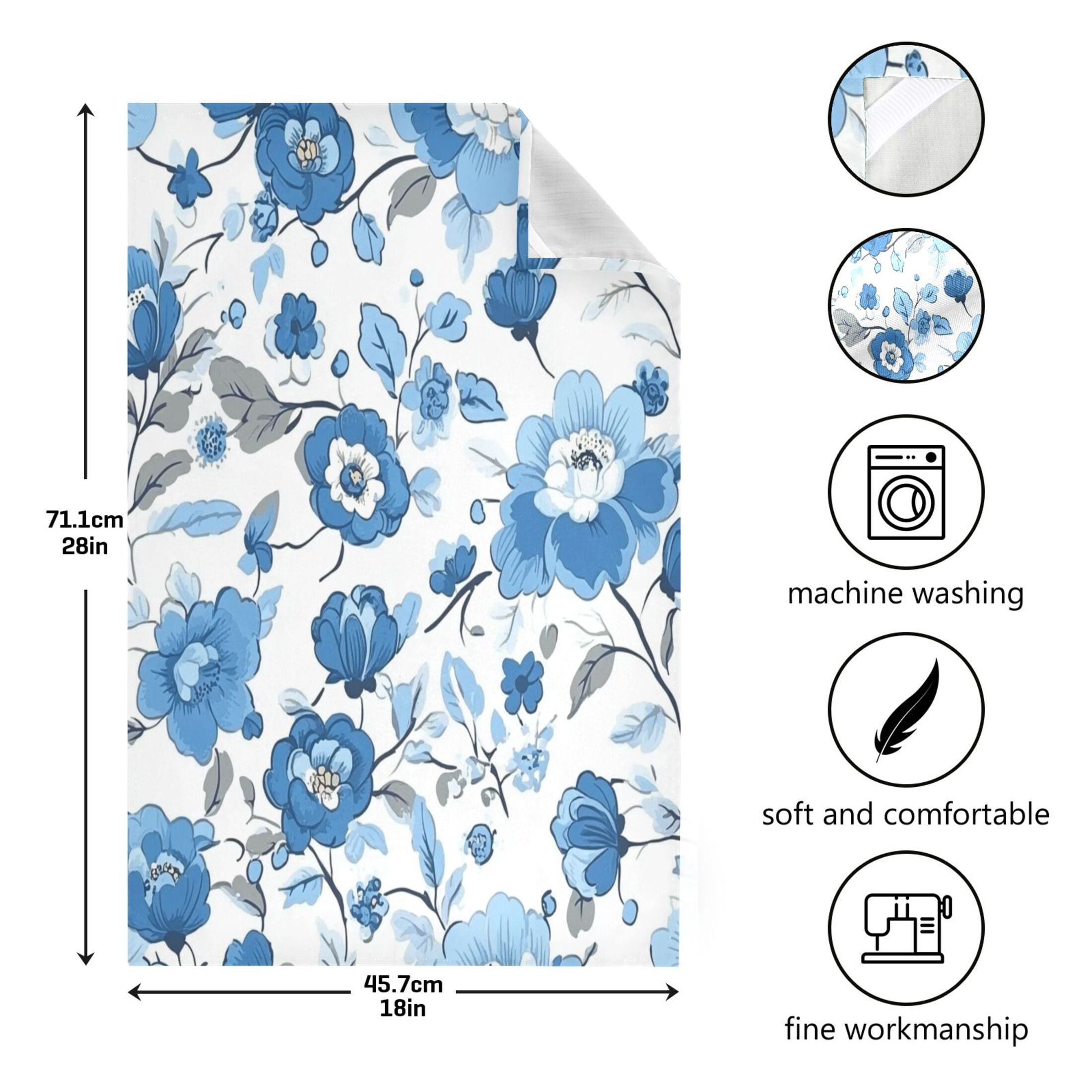 Blue Floral Pattern Kitchen Towels 6-Piece Pack Tea Towels for Kitchen Decorative Waffle Design 28x18in