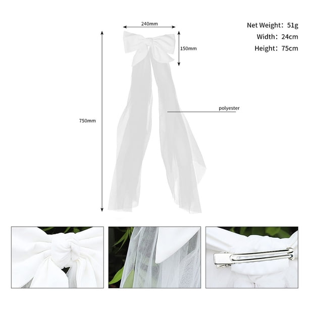 Xiao Hua Lazo para el pelo de novia, velo, lazo, clip, accesorios de decoración para despedida de soltera, regalo para la futura novia, blanco C