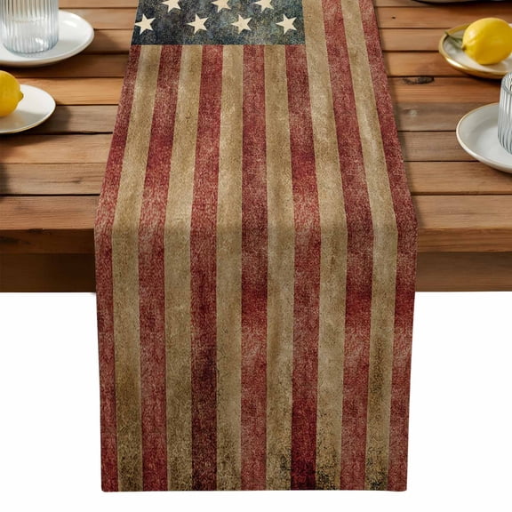 American Flag Table Runner, Vintage Flag Pentagram Red Brown Stripes Kitchen Table Runners Dress Scarves for Table Decorations Party/Restaurant/Indoor Outdoor Use, 18x72in