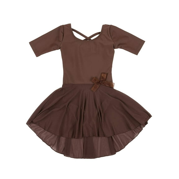 Leveret Girls Short Sleeve Skirt Leotard Neutral Solid Color Color: Brown Size: SMALL